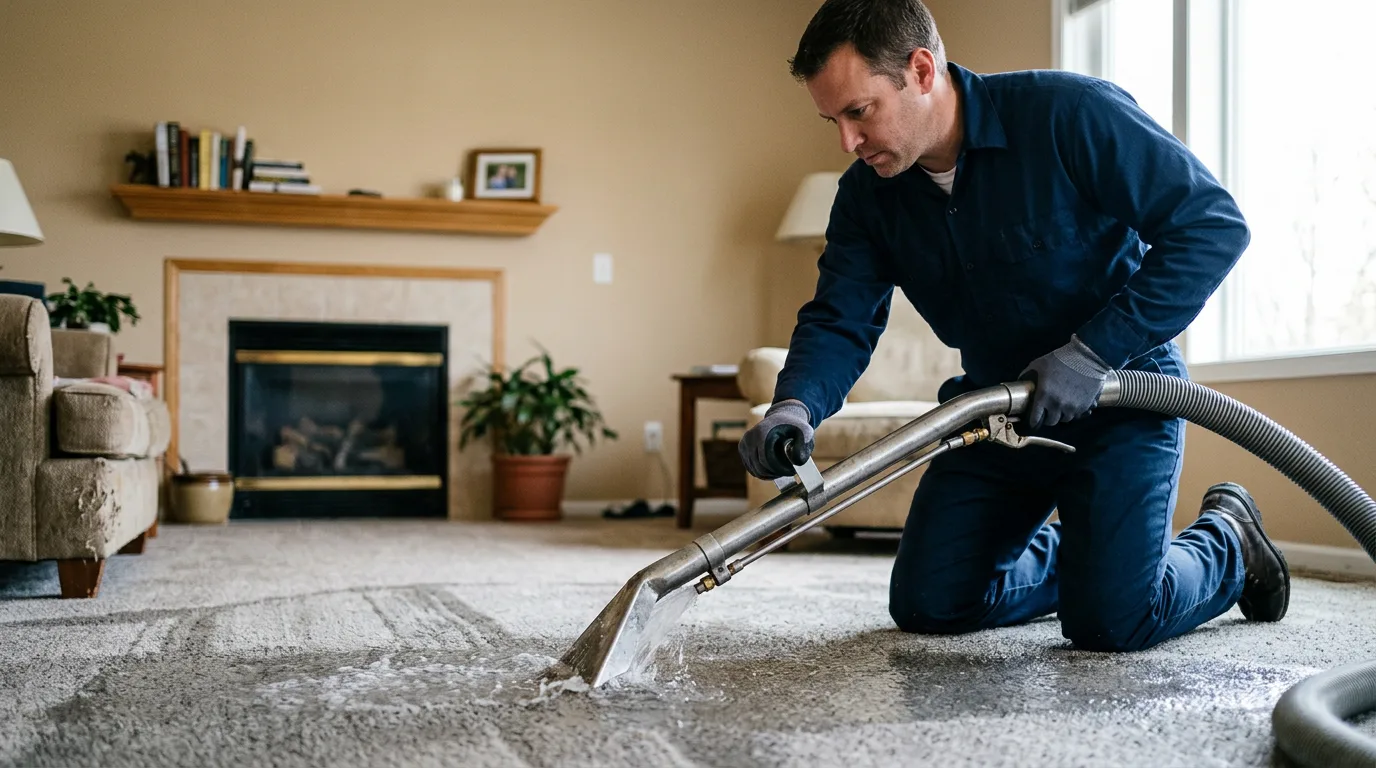Water damage restoration technician working near New Albany, IN